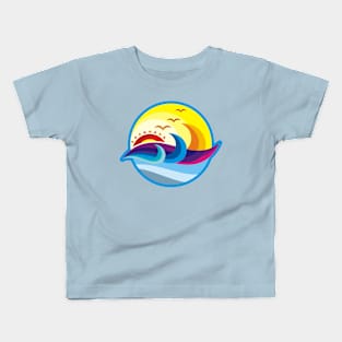 Ocean Seascape Nature Landscape with Beautiful Morning Sun Rise on an Ocean Horizon Kids T-Shirt